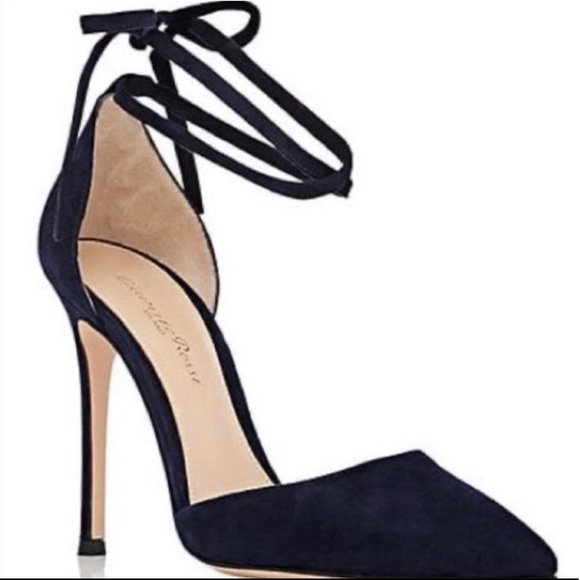 Gianvito Rossi Shoes - Gianvito Rossi Blue Suede Dorsay Ankle Strap Heels